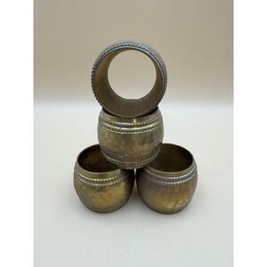 Vintage Hammered Brass Round Metal Napkin Rings Set Of 4 Kitchen Tableware